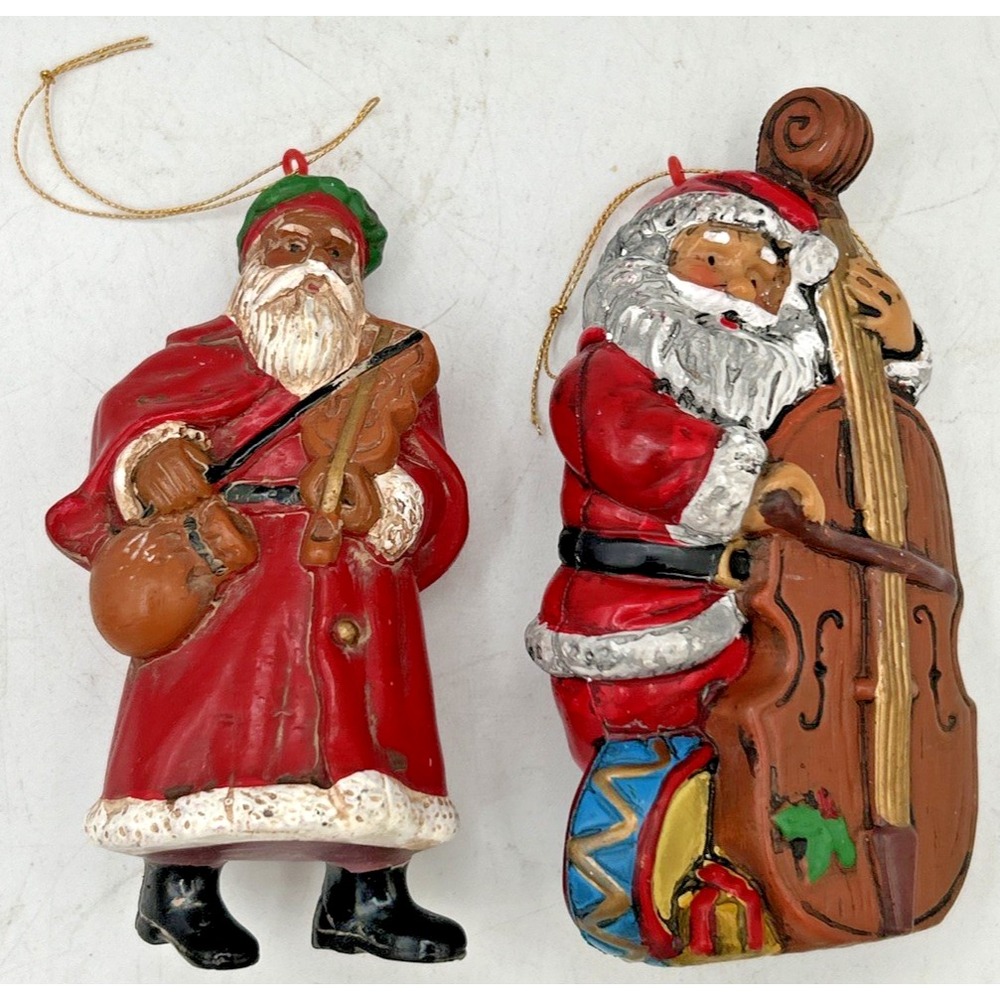 Santa Christmas Ornaments Cello Violin Molded Plastic Blow Mold Holiday Music 4"